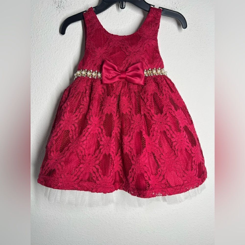 American Princes Dress Girls 24M Burgundy Gold Metallic Rhinestones Beaded Tulle